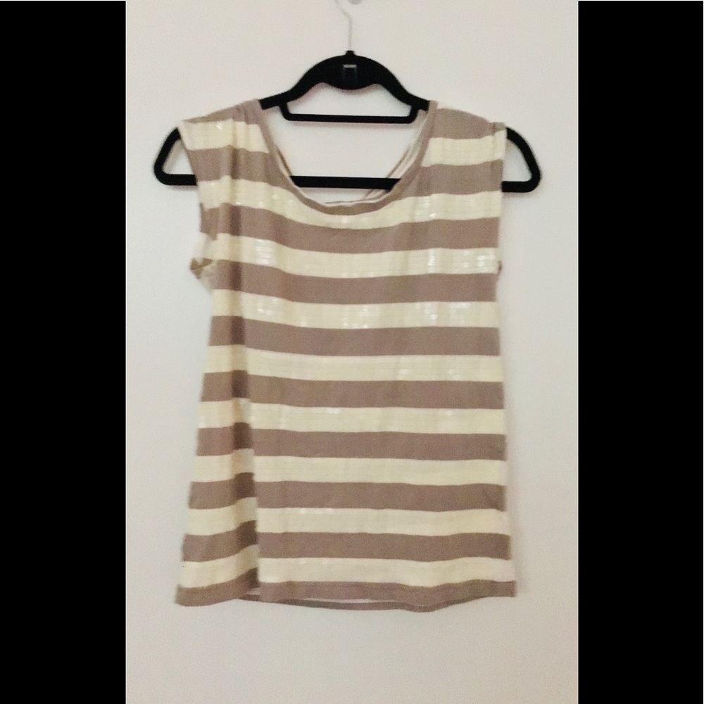 Loft XS striped taupe & ivory sequin top